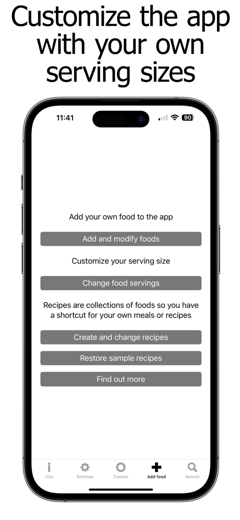 Calcium Counter and Tracker - Interface for adding custom foods, changing serving sizes, and creating recipes in the Calcium Counter and Tracker app.