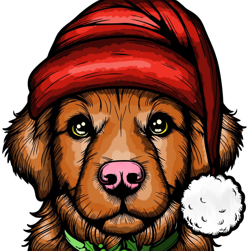 realistic dog with a christmas hat