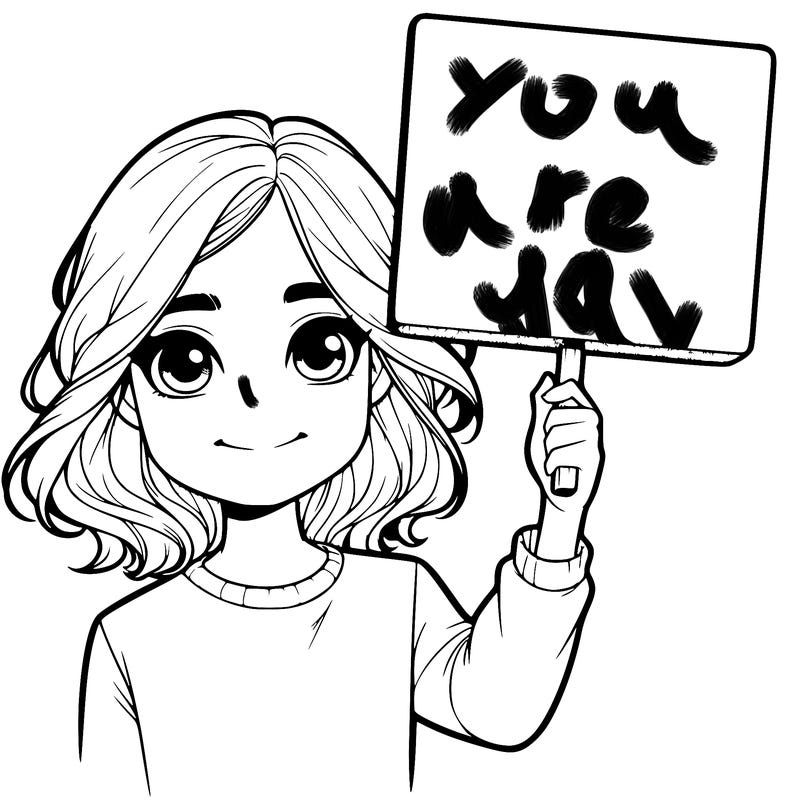 realistic girl holding up a sign