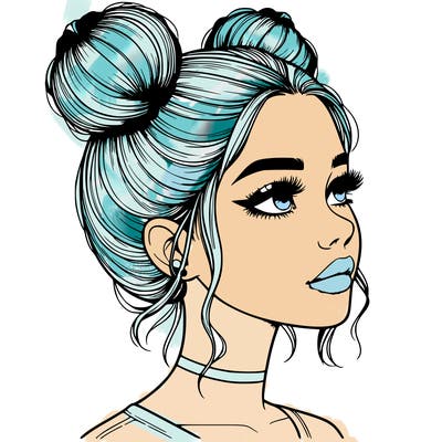 realistic girl with buns on the top of her head