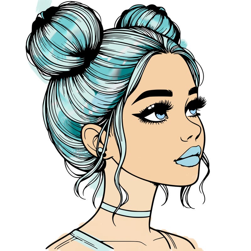 realistic girl with buns on the top of her head