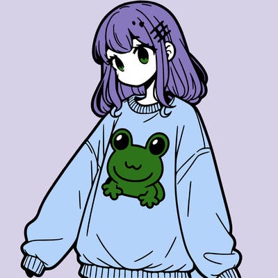 girl wearing frogging sweatshirt