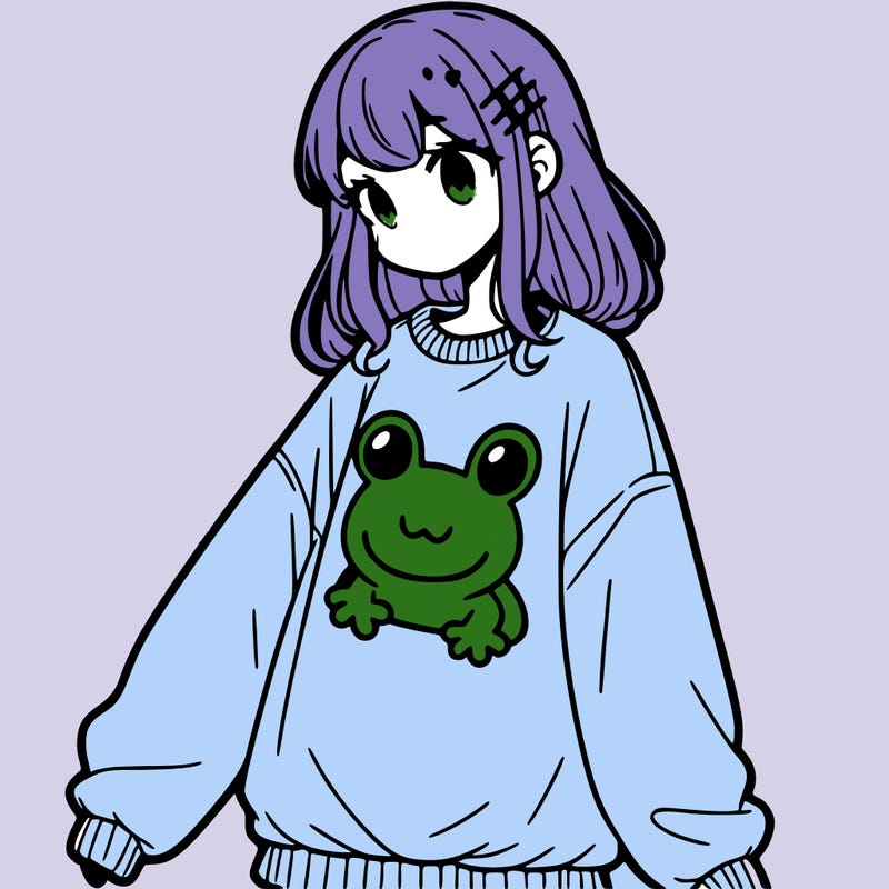 girl wearing frogging sweatshirt