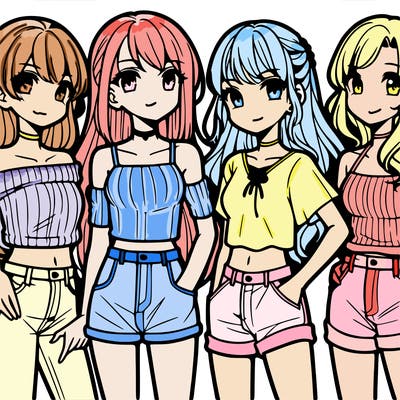 teen manga girls group of 4