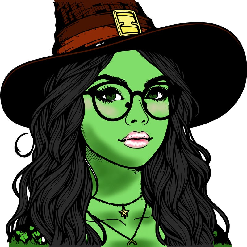 a witch with glasses realistic