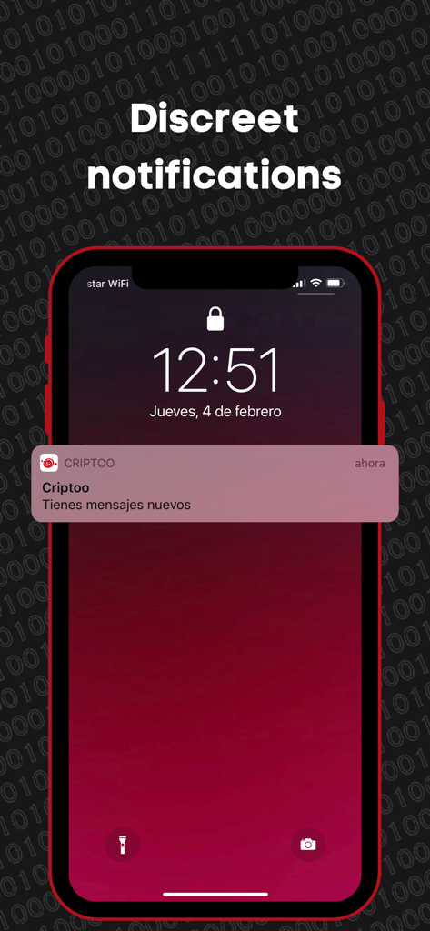 Criptoo - Tela de bloqueio do iPhone exibindo uma notificação discreta do aplicativo Criptoo para novas mensagens