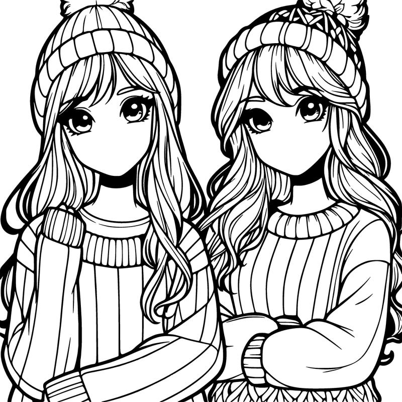 two realistic girls in big sweaters