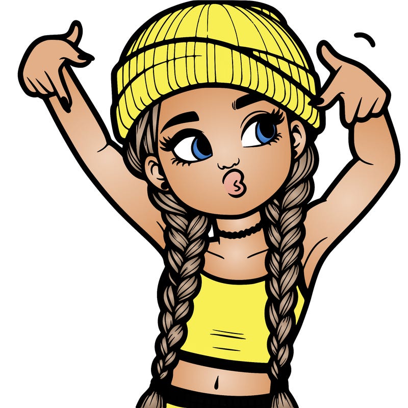 realistic teenage girl with braids and a beanie and crop top doing 🫶🏼