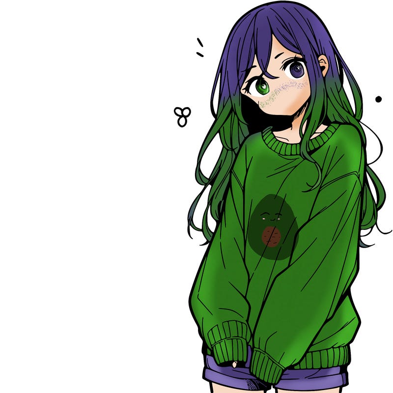 manga teen girl  in a sweater and baggy pants