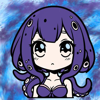 anime girl, tentacle-haired, with a short top and small eyebrows