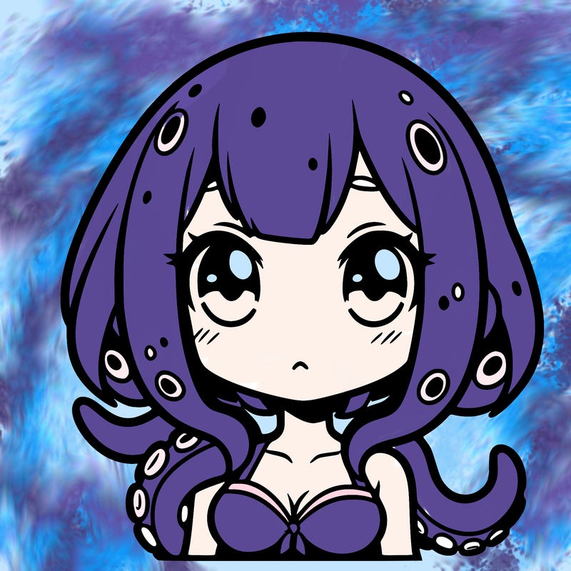 anime girl, tentacle-haired, with a short top and small eyebrows