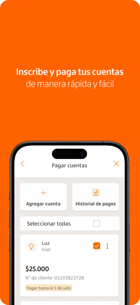 Itaú Chile - Itau Chile mobile app screen for managing and paying utility bills