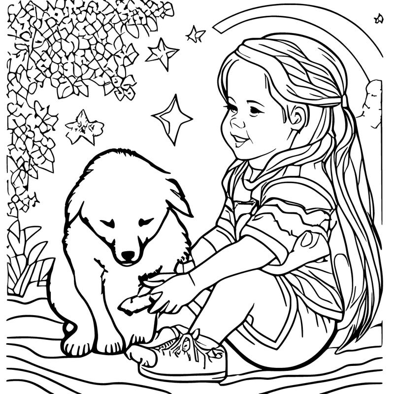 little girl with puppy