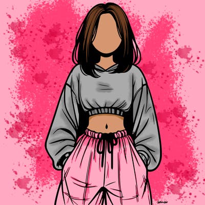 realistic girl faceless with baggy pants and a crop top