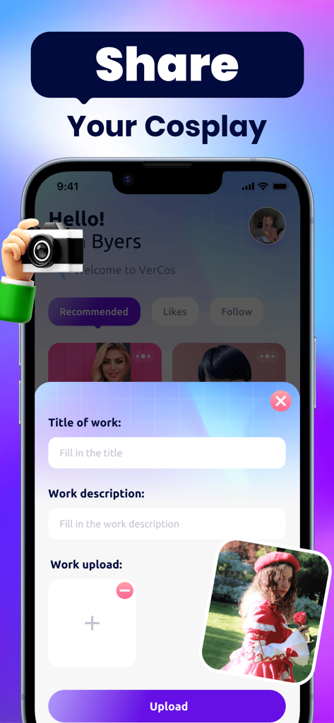 Adult Social Hub - VerCos - Upload screen for sharing cosplay photos on the VerCos app