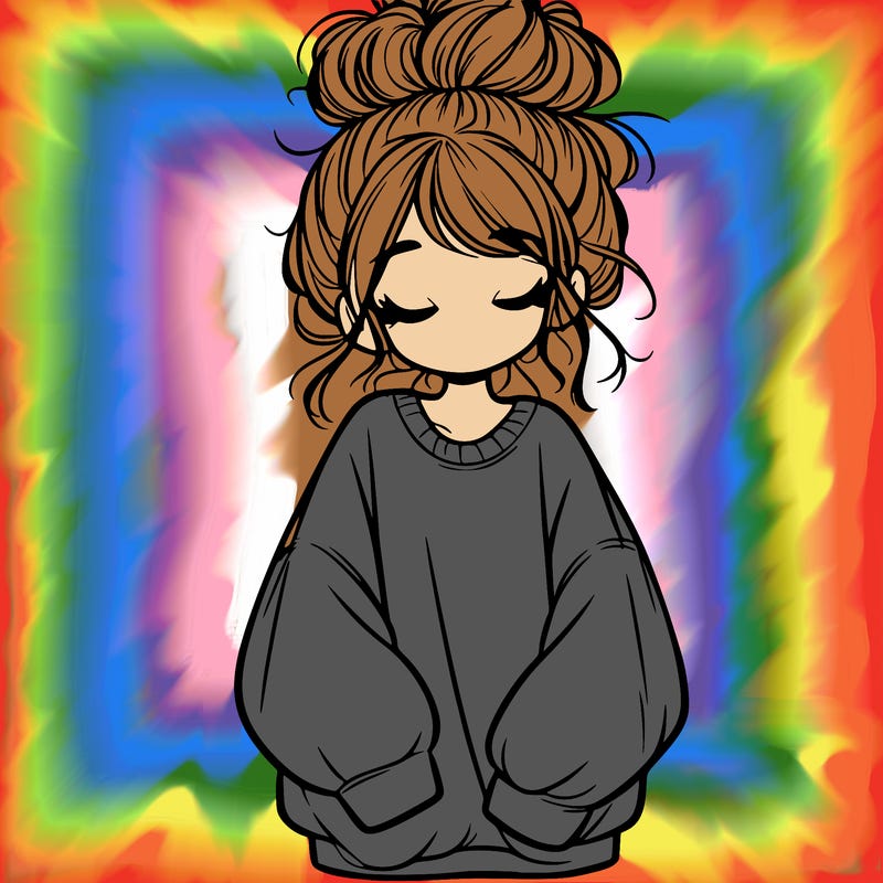 girl with baggy sweatshirt and messy bun