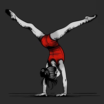 realistic gymnastic hand stand girl in four splits