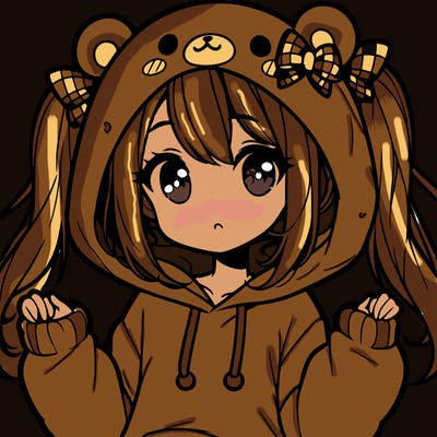 cute anime girl with ponytails and a cute bear hoodie