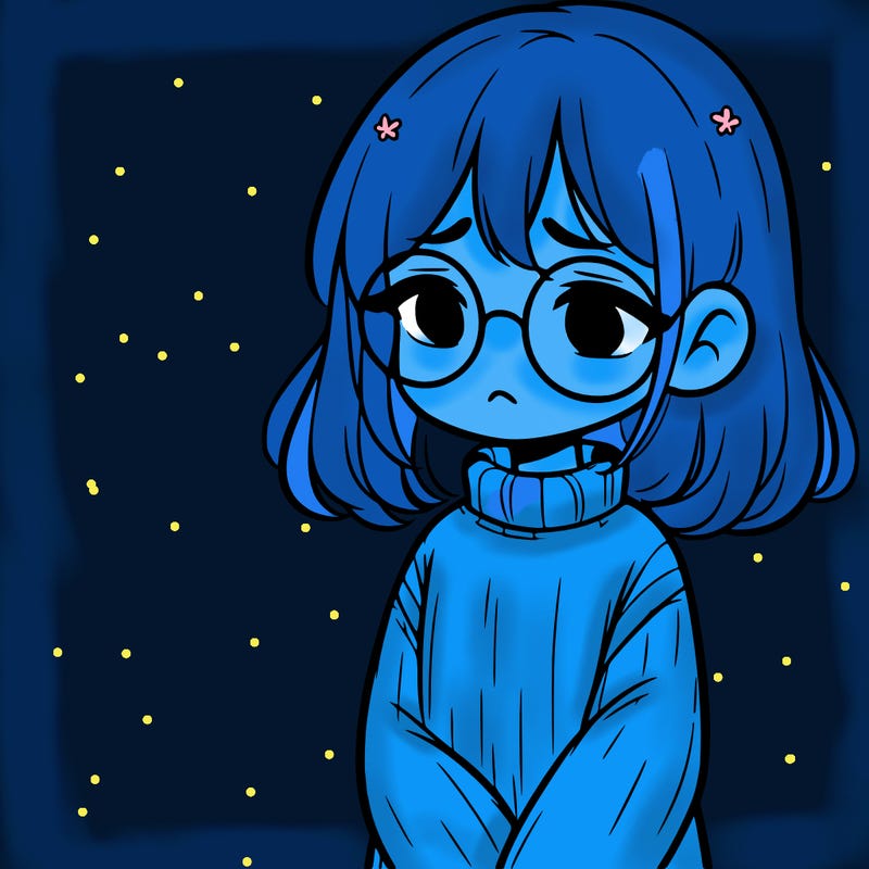 sad girl with glasses in a sweater
