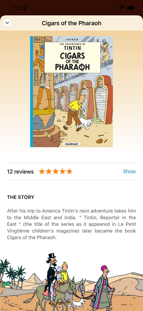 Detailed view of Cigars of the Pharaoh digital comic book including cover art and story description