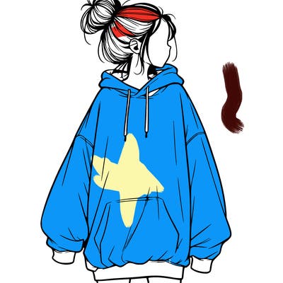 realistic girl with a oversized sweatshirt on and a bun