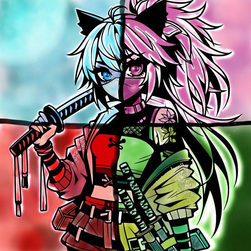 gorgeous edgy anime girl with a ninjato in one hand