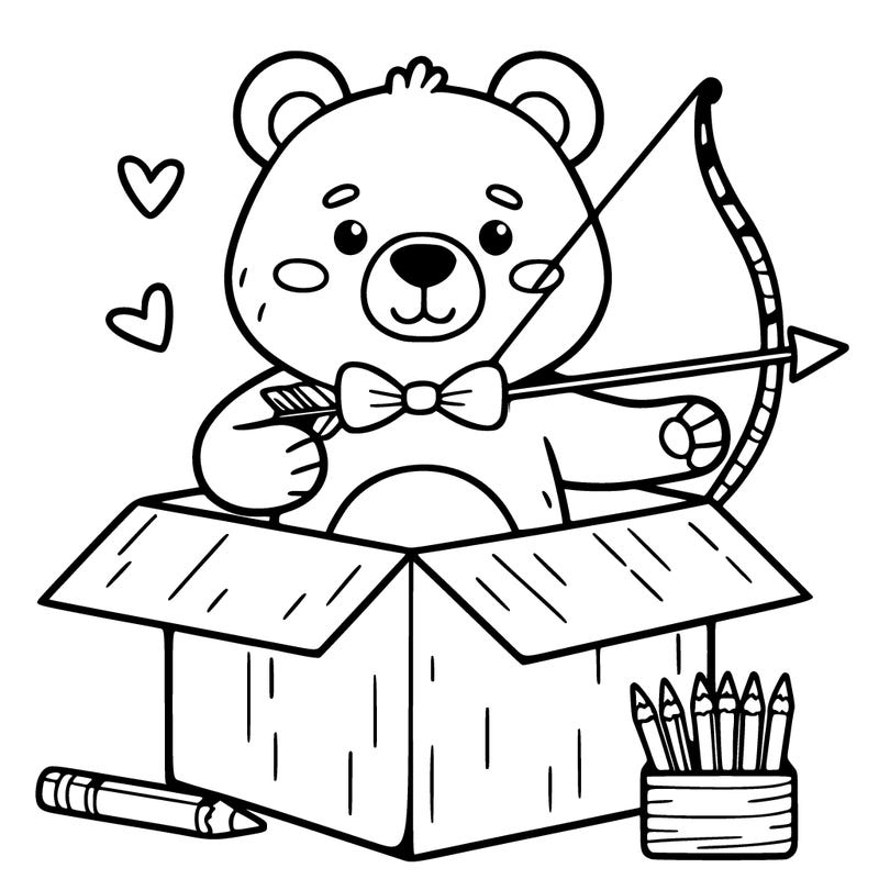 a bear in a box with a bow and arrow