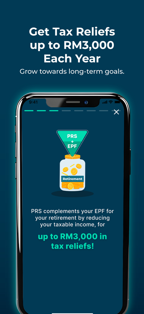 Versa: Save. Invest. Grow. - Versaアプリの画面。PRSやEPFを利用した退職貯蓄に対する税制優遇措置について説明しています。