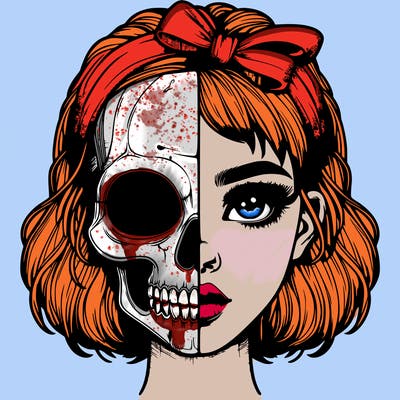 realistic girl with half skull mask