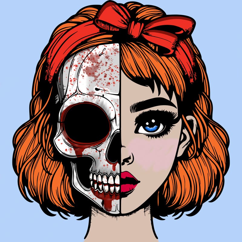 realistic girl with half skull mask