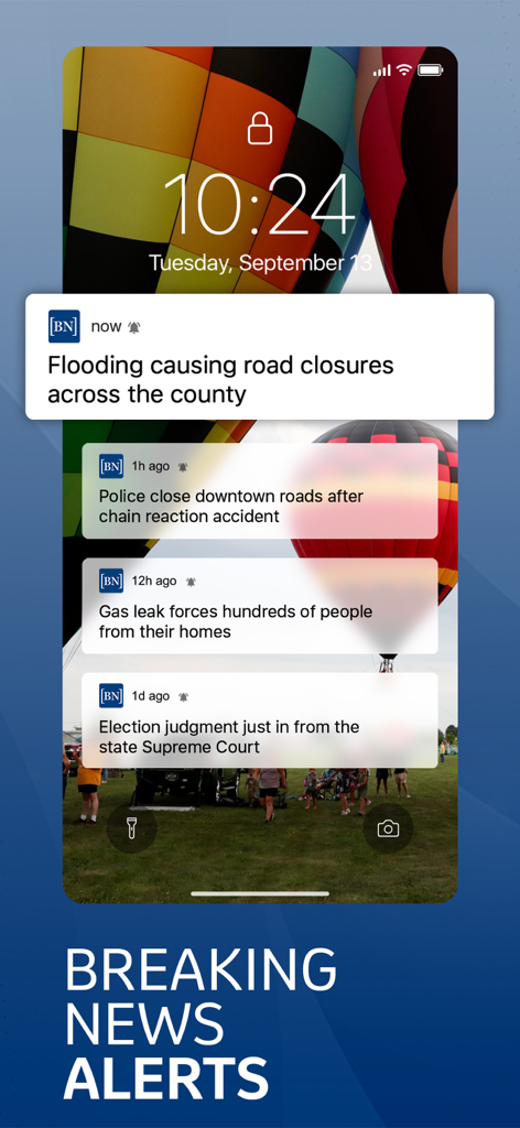 The Buffalo News App - Smartphone lock screen displaying local breaking news notifications from The Buffalo News app.