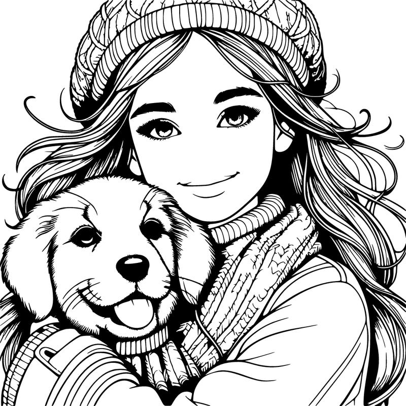 realistic girl with dog