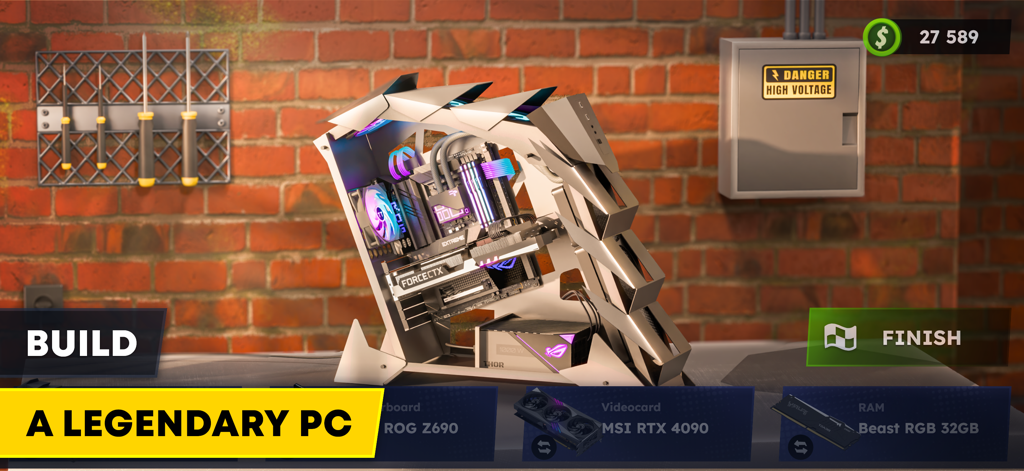 Una PC gamer personalizada de alta gama con diseño futurista e iluminación RGB en el taller de PC Creator 3