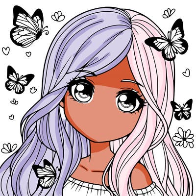 realistic girl with butterflies around her