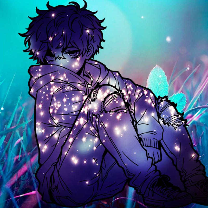 a male hoddie ripped jeans messy hair anime