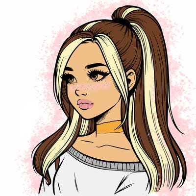 realistic girl with a high ponytail