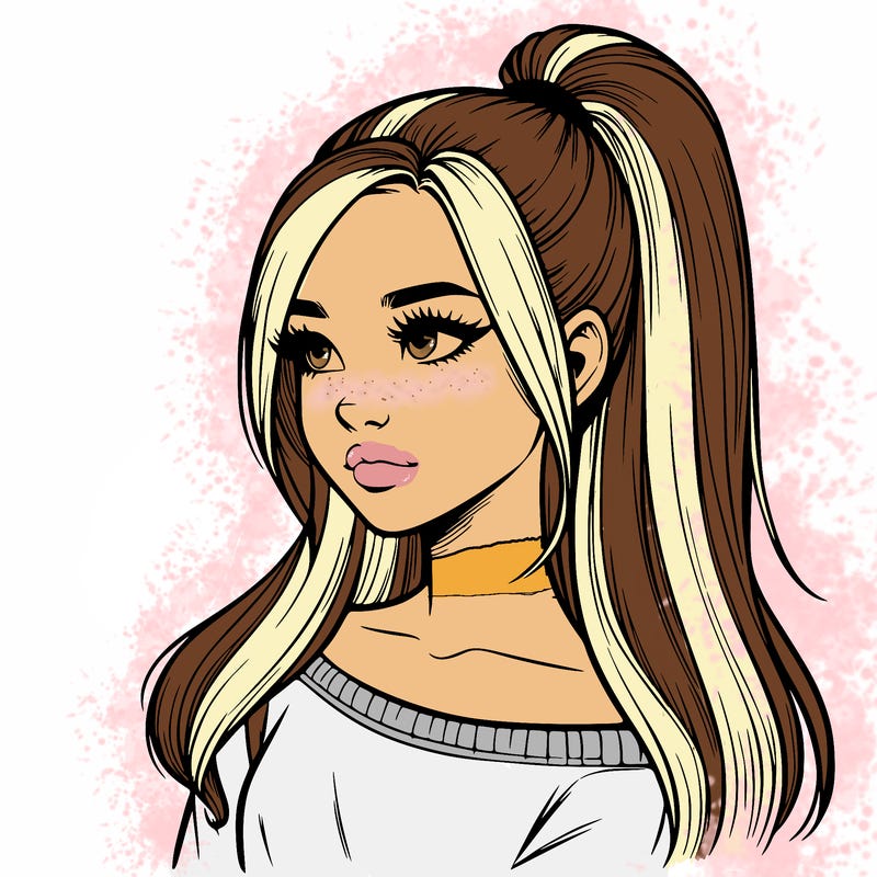 realistic girl with a high ponytail