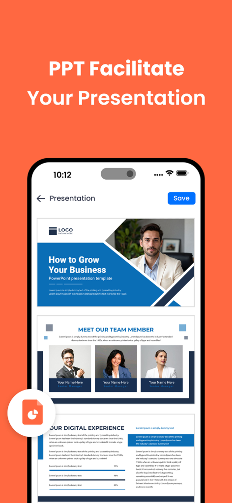 Universal File Reader - Universal File Reader app displaying a professional PowerPoint presentation on a smartphone screen