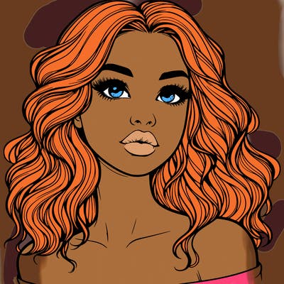 realistic girl with wavy hair and lips