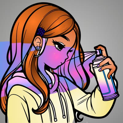 a realistic girl spray painting