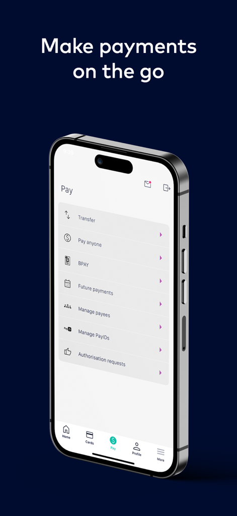 Bank of us - Bank of us mobile app screen showing payment and transfer options