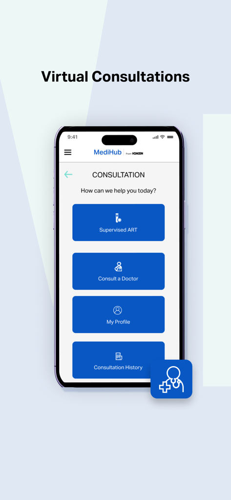Howden MediHub app interface for virtual medical consultations and doctor appointments