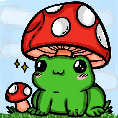 a cute frog with a mushroom hat