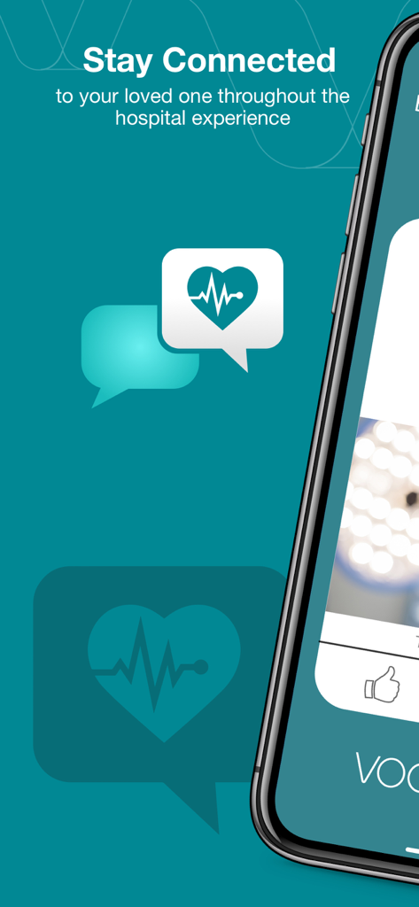 Ease Applications Messaging - Smartphone displaying Ease Applications Messaging app with a message about staying connected during a hospital stay.