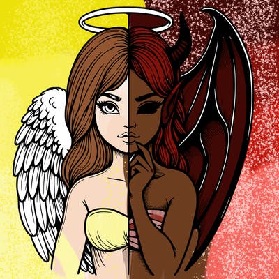 realistic angel half demon