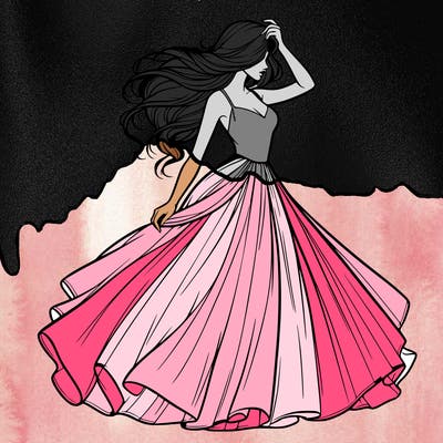 realistic woman with dress flowing in the wind