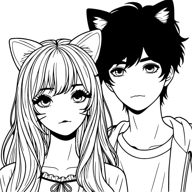 realistic girl with cat ears and realistic boy with cats ears