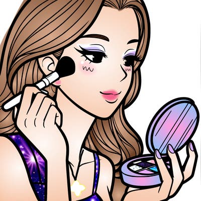 little girl putting on makeup