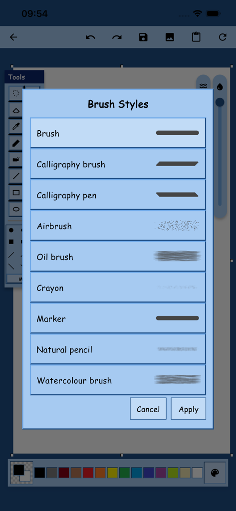 Ms Paint - Ms Paint 앱 메뉴의 다양한 브러시 스타일 및 획 미리보기