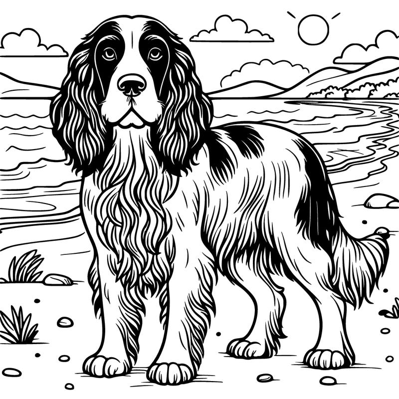 detailed springer spaniel on beach
